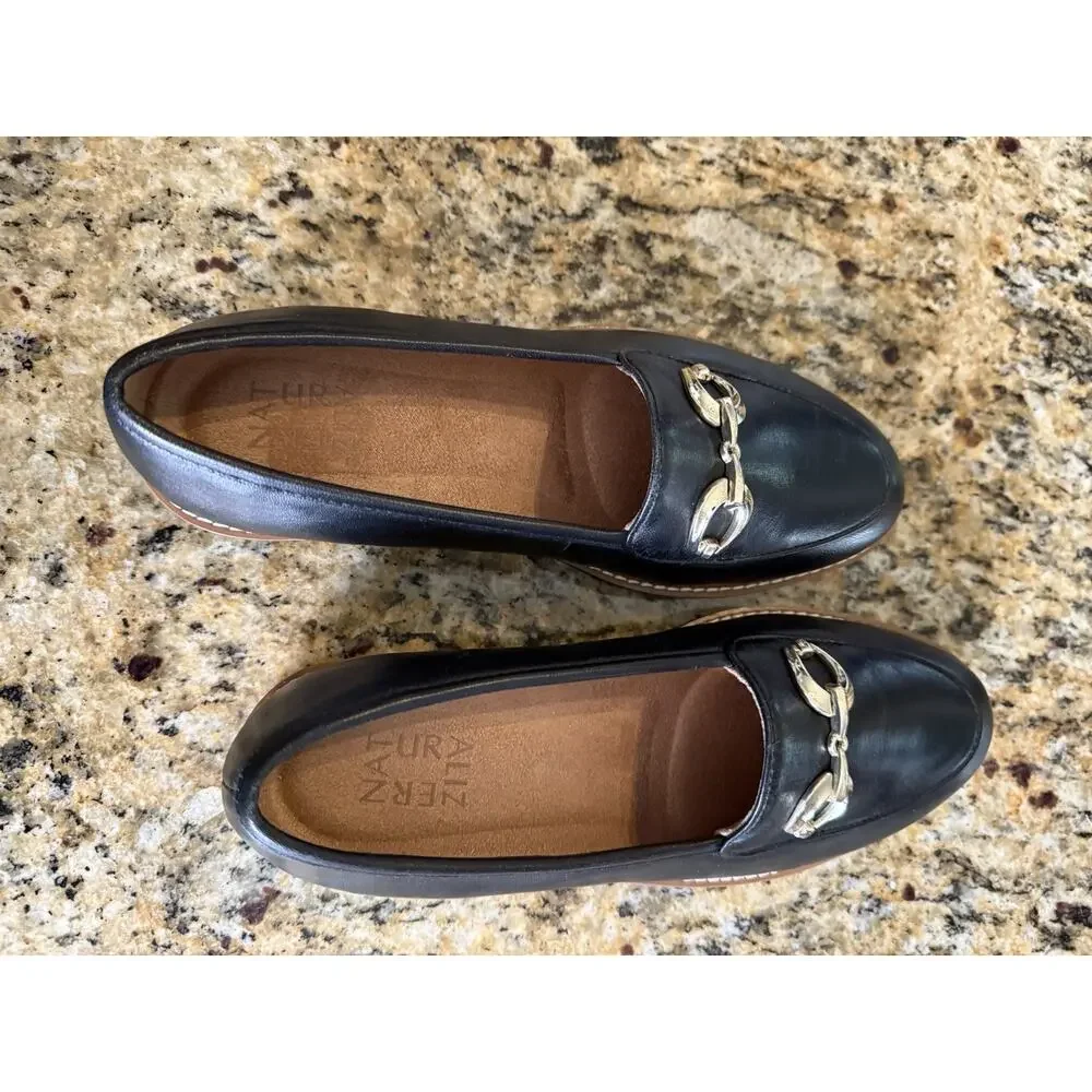 Naturalizer Womens Adiline Bit Leather Black Loafers Shoes 8 W New w/o Box